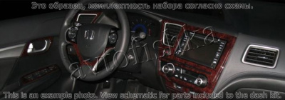 Декоративные накладки салона Honda Civic 2013-н.в. Полный набор, 4 двери, без навигации.